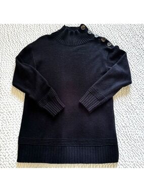 Anthropologie Margarita Button-Detail Turtleneck Tunic Sweater, Black, XS